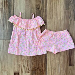 Tommy Bahama girls pink yellow sunflower pom Pom set top shorts 7/8